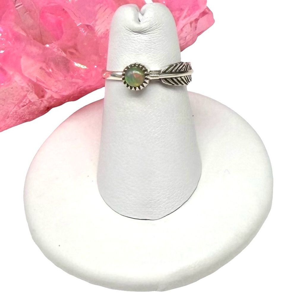 Ethiopian Fire Opal Ring Size 5 Solid 925 Sterling Silver Boho Dainty